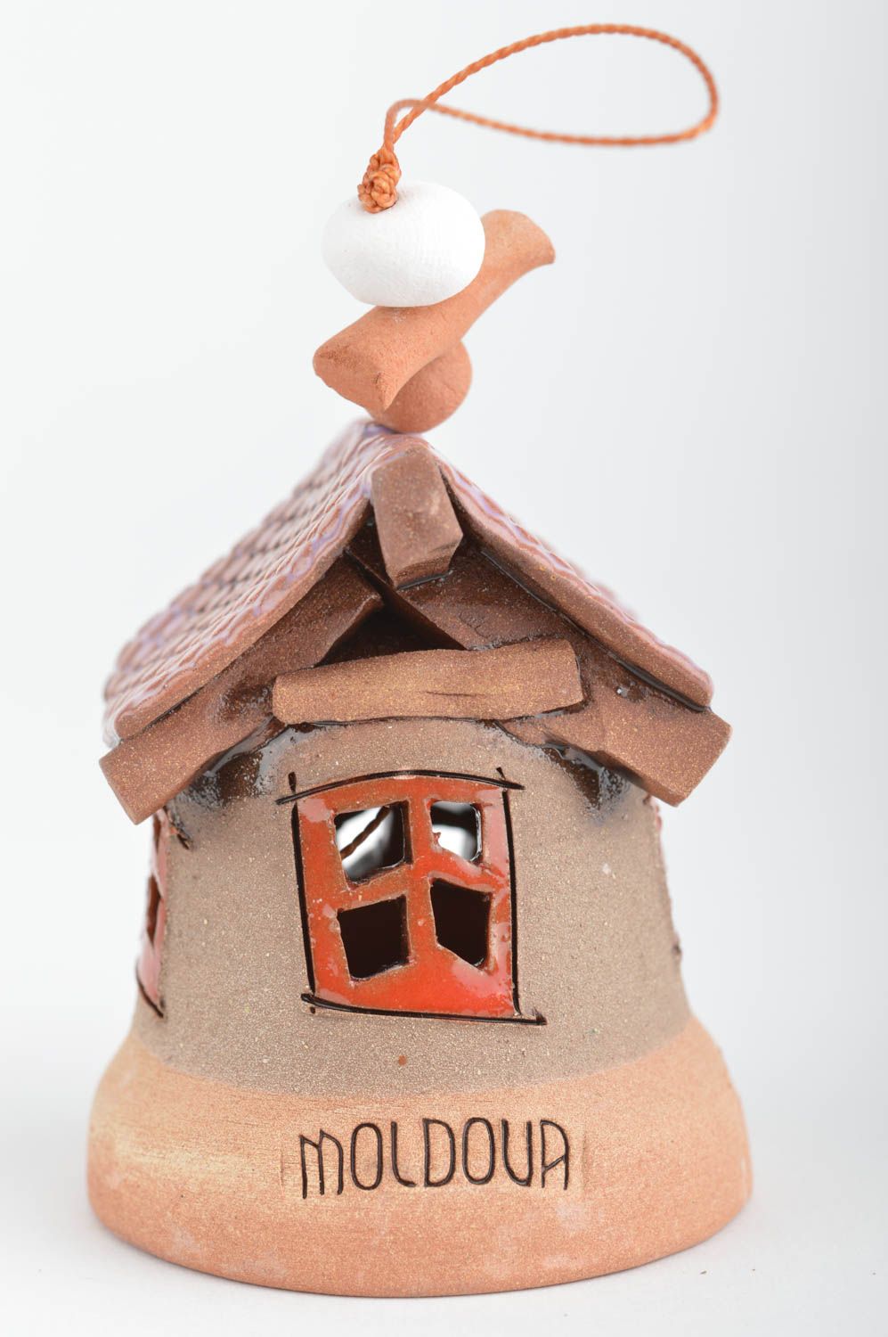 Колокольчик из глины с росписью цветной глазурью ручной работы для декора дома фото 2