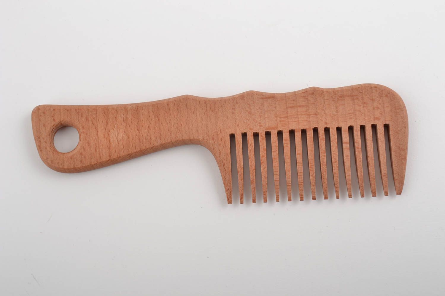 Handmade natural convenient organic wooden hair comb with handle photo 2