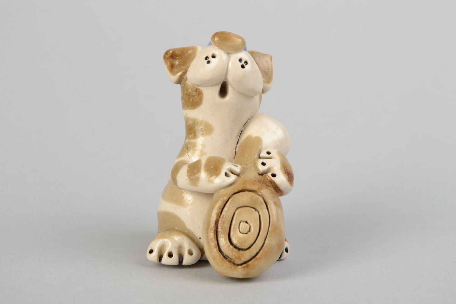 Handmade decorative miniature ceramic figurine painted with colorful glaze Cat photo 4