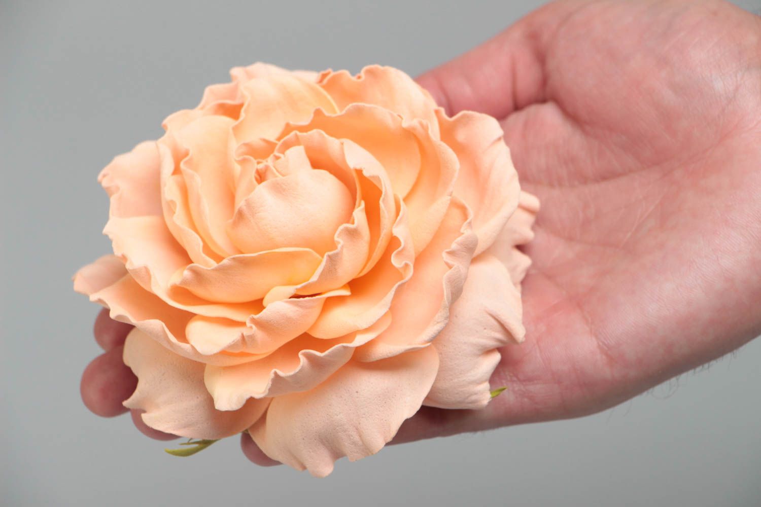 Handmade decorative foamiran flower of tender peach color for jewelry making photo 5