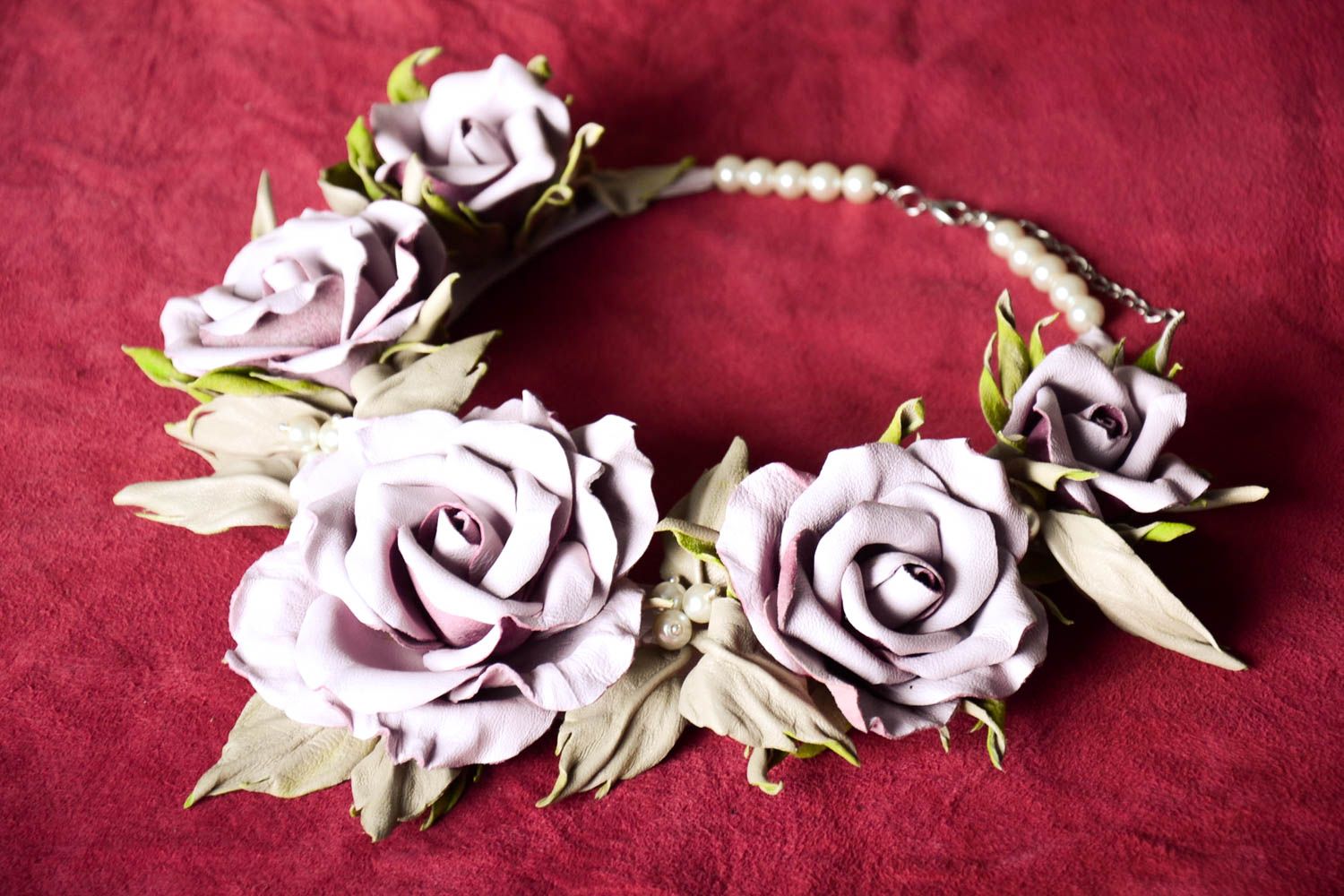 Handmade Leder Collier Modeschmuck Halskette Accessoire für Frauen mit Rosen foto 5