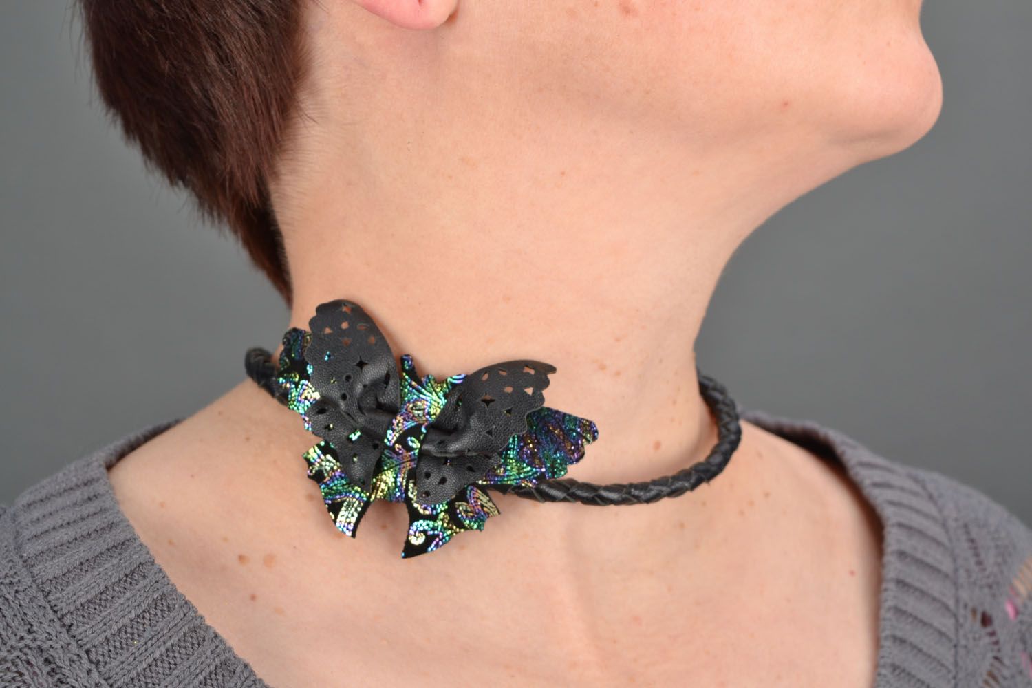 Leather evening necklace Butterflies photo 1
