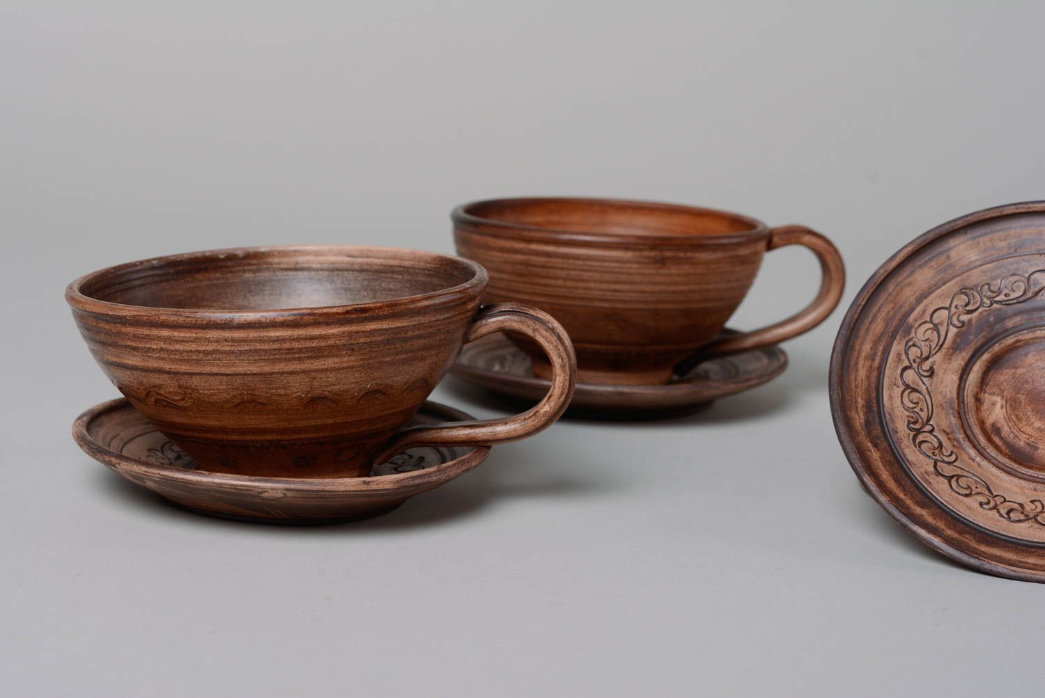 Set de tazas cerámicas con platillos artesanales, bol y azucarero cerámica lechera foto 5