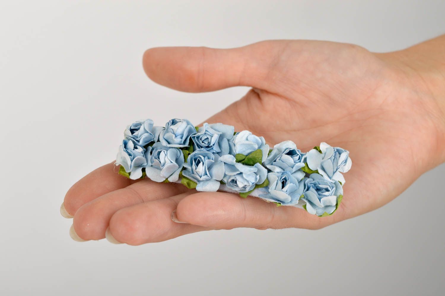 Blaue Haarspange Blumen handmade Damen Modeschmuck Accessoire für Haare zart foto 5
