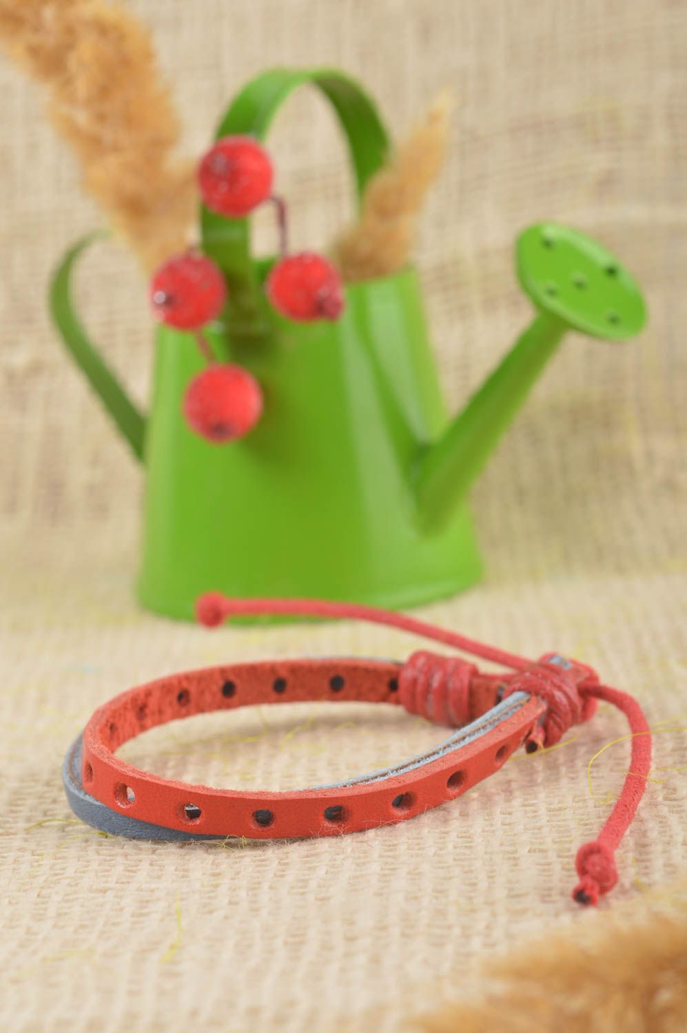 Unusual handmade leather wrist bracelet designer accessories for girls  photo 1
