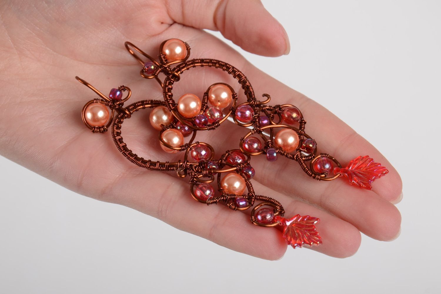 Handmade long beaded earrings designer dangling earrings pink jewelry photo 2