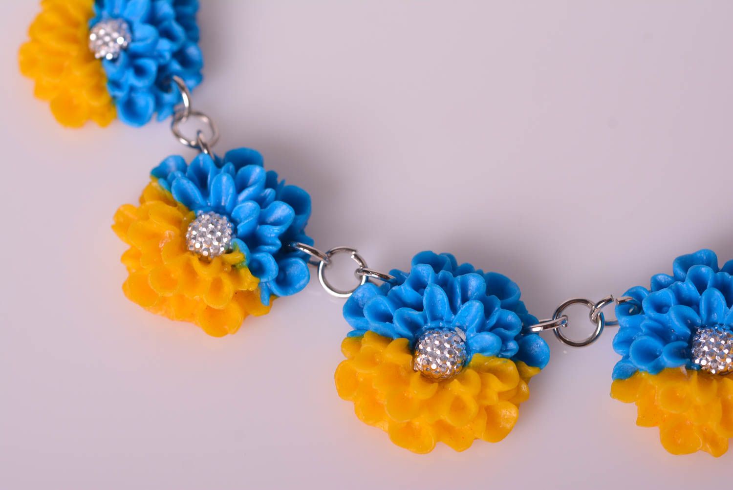 Handmade plastic necklace polymer clay necklace with flowers stylish jewelry photo 3