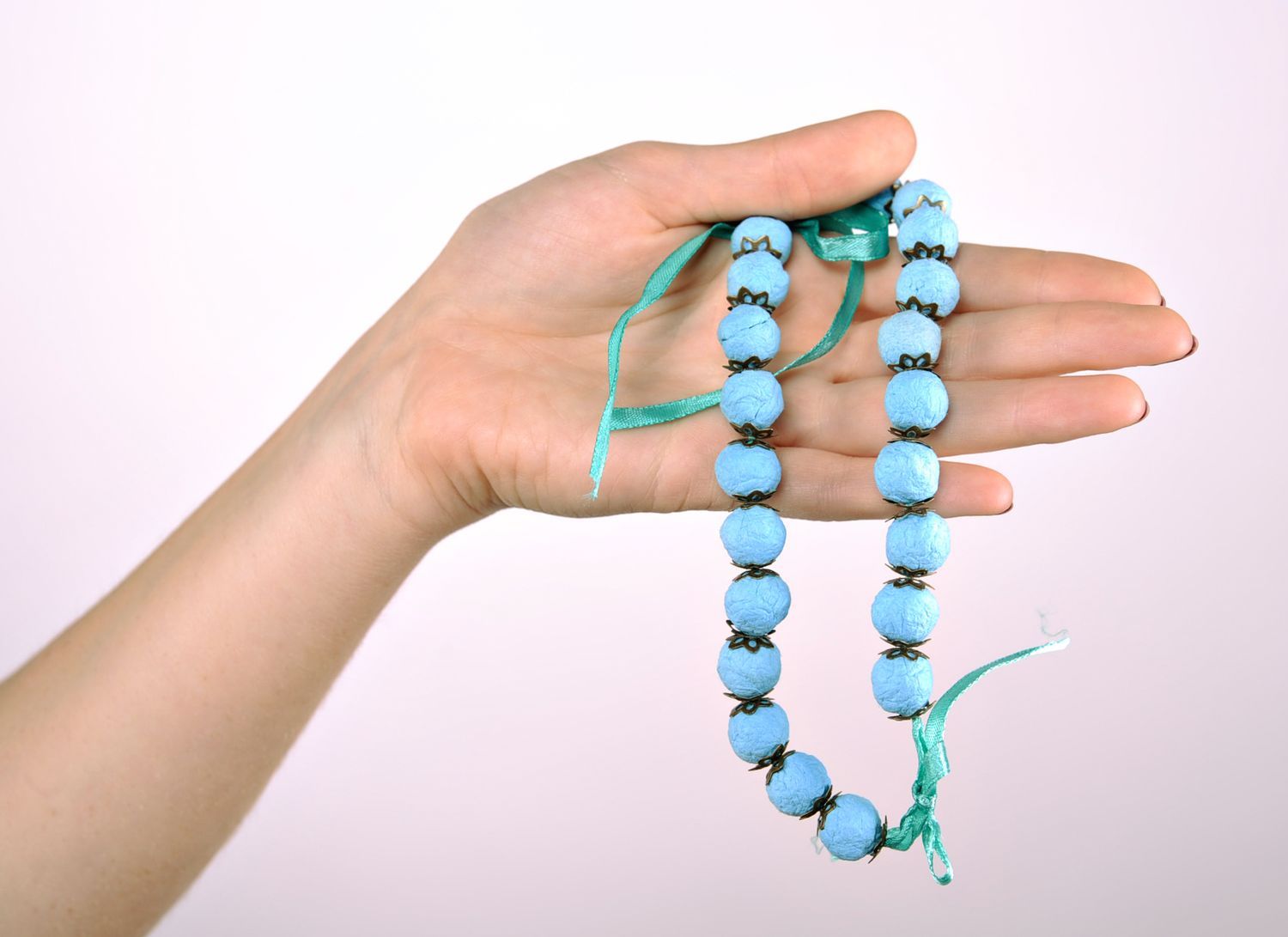 Blue Beaded Necklace Made of Paper photo 5