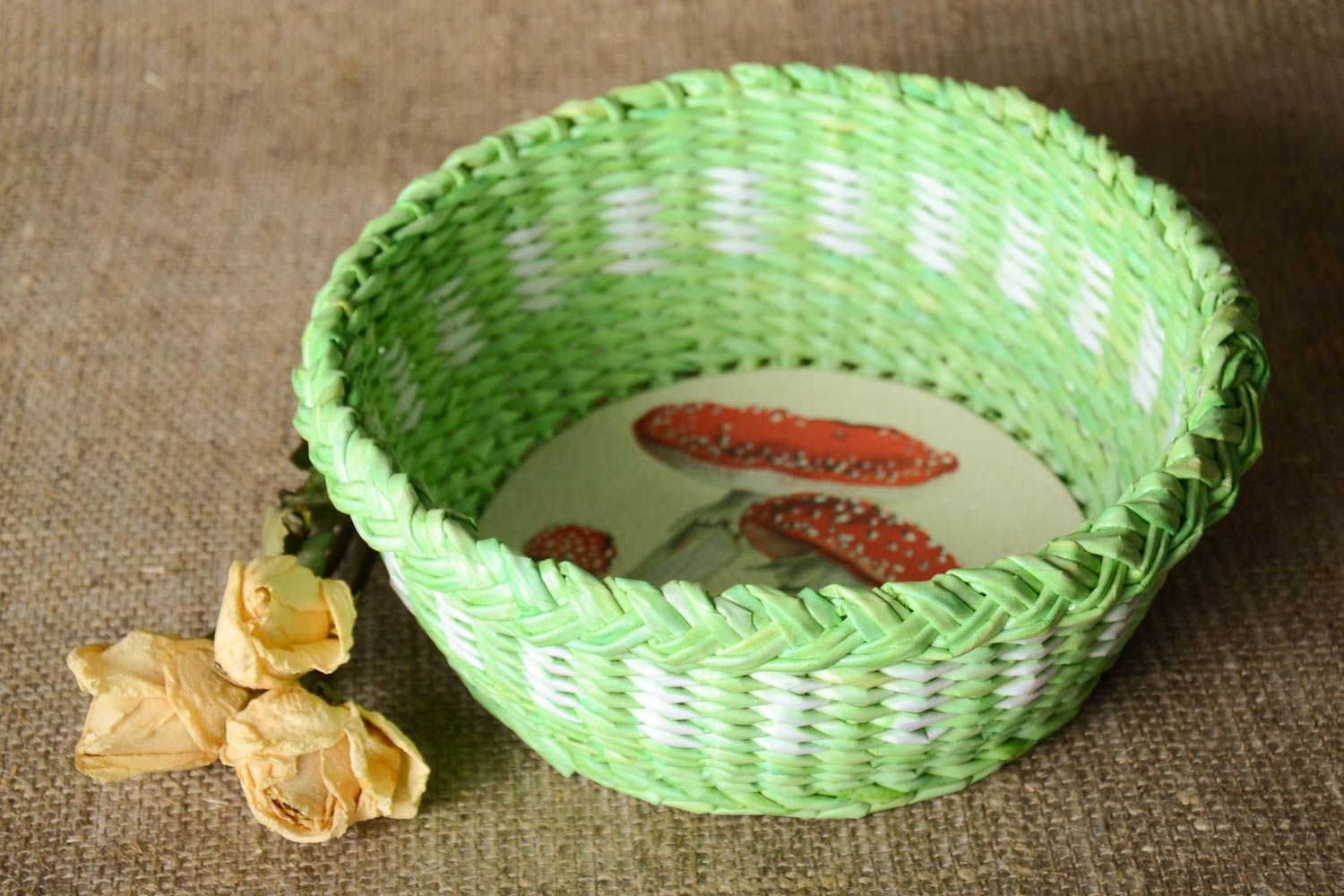 Beautiful handmade paper basket woven paper box design newspaper craft  photo 1