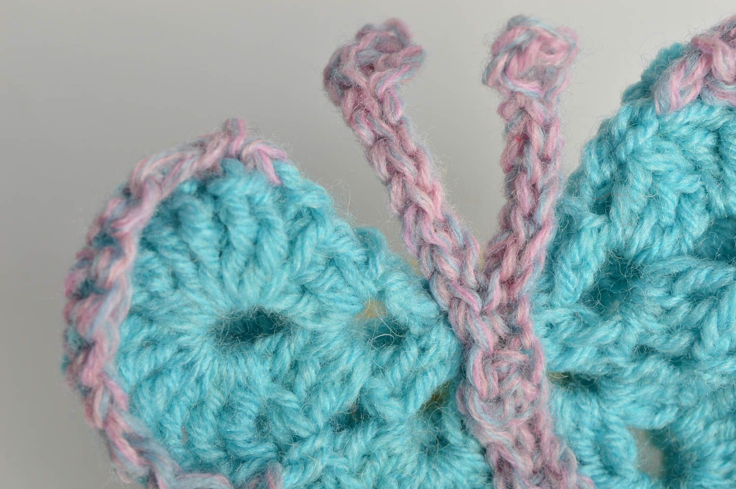 Élastique à cheveux tricoté au crochet en demi-coton fait main papillon bleu photo 4