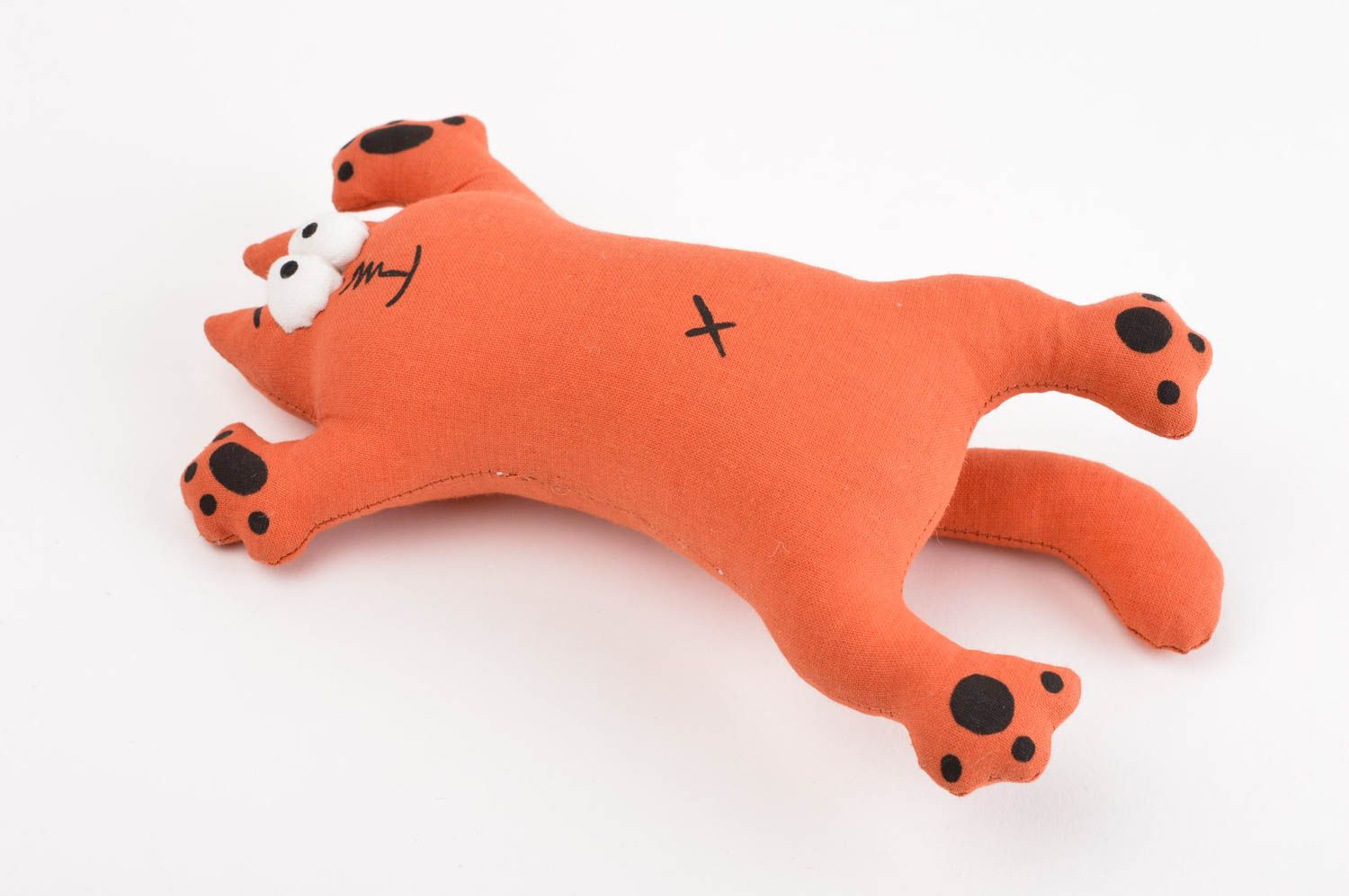 Игрушка кот ручной работы детская игрушка хлопковая мягкая игрушка оранжевая фото 4
