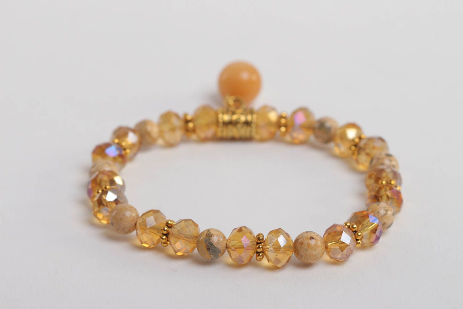 Stone beige beads' charm tennis bracelet for teen girl photo 4