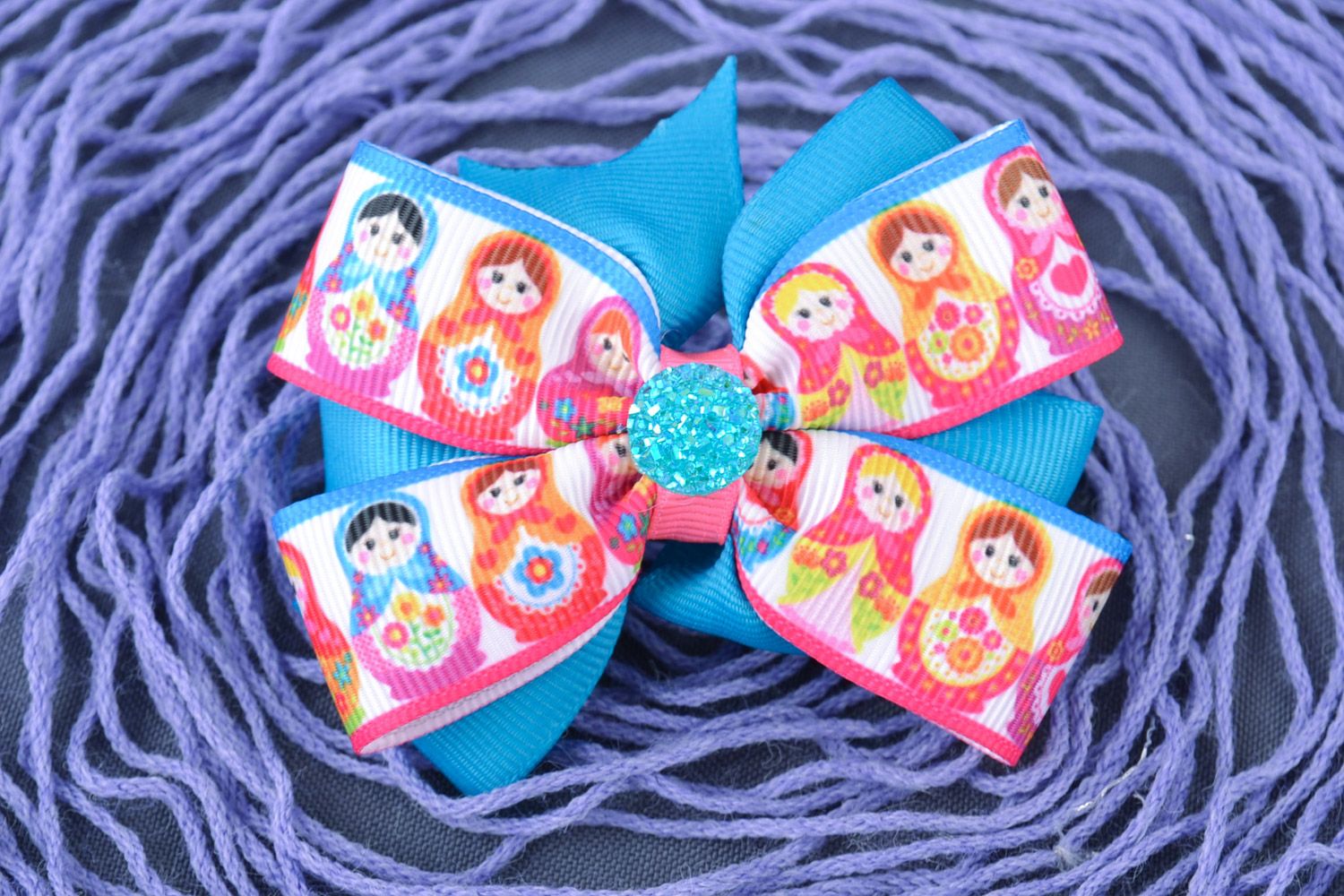 Handmade bright colorful ribbon bow hair tie for little girl photo 1