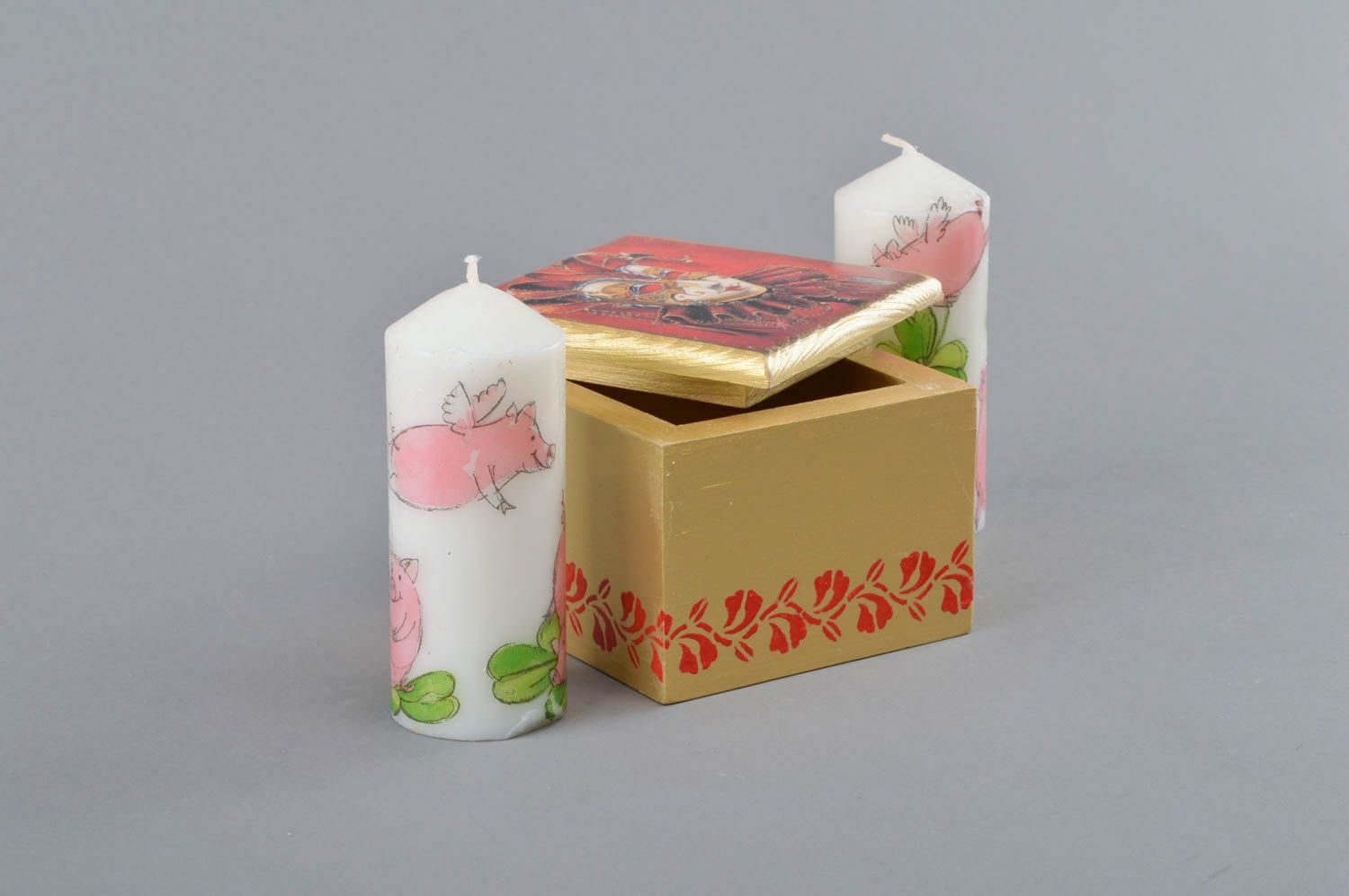 Handmade decorative square wooden decoupage jewelry box with lid Harlequin  photo 2