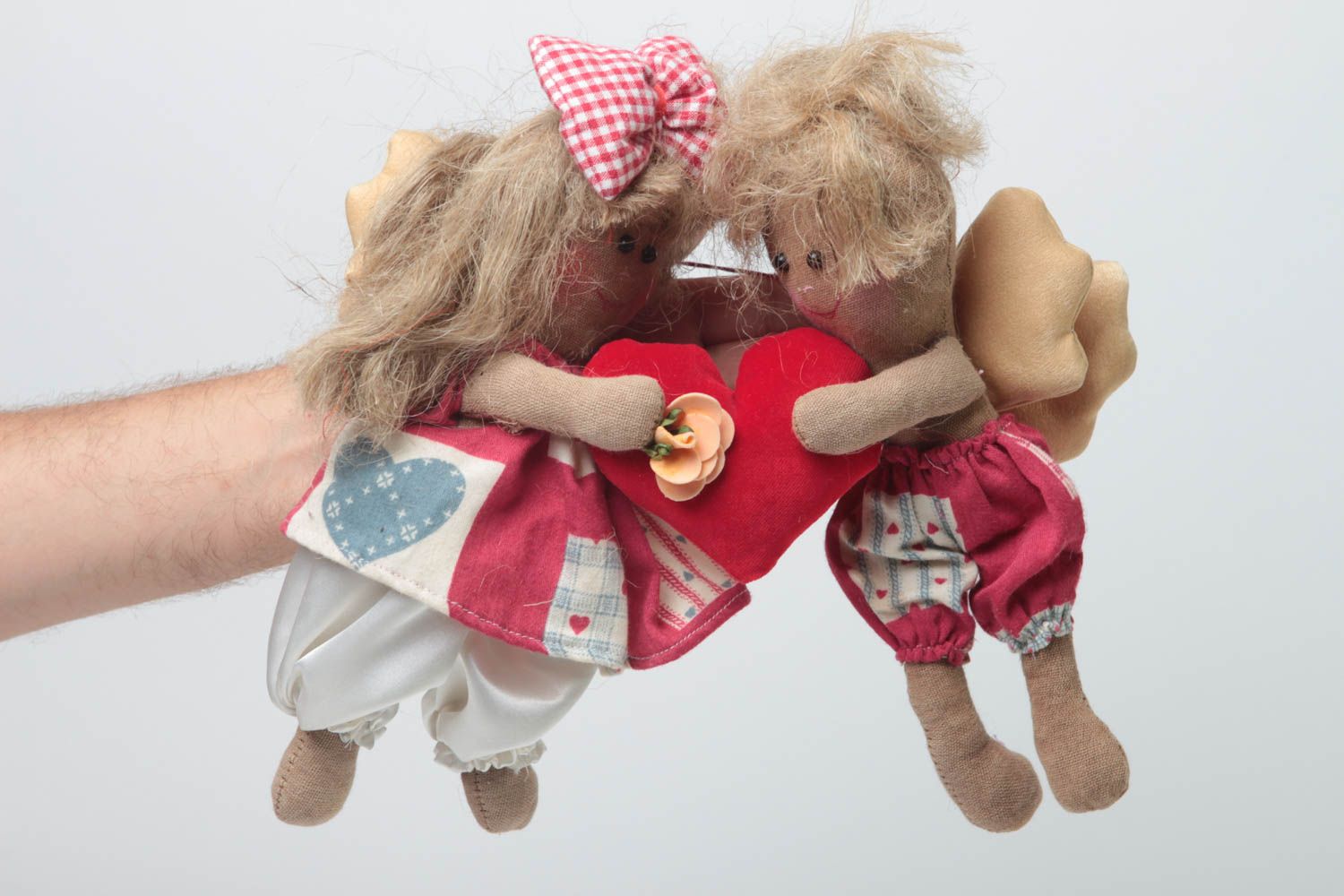 Ангелочки из ткани ручной работы декоративные с сердечком  мягкие игрушки  фото 5