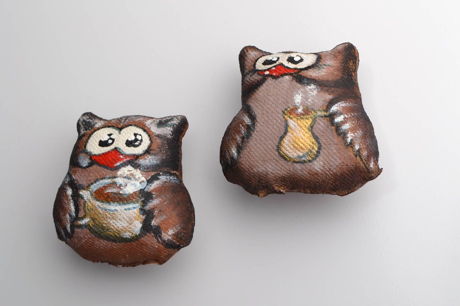 Set of handmade designer flavored fabric soft fridge magnets 2 pieces Owls photo 5