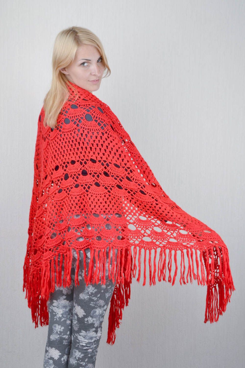 Schal Tuch handgemacht roter Schal aus Angora Damen Schal gehäkelt charmant groß foto 3