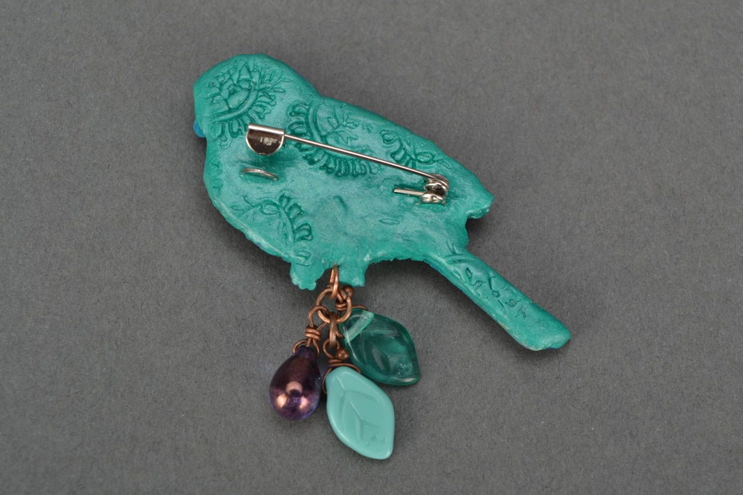 Handmade brooch made of polymer clay with beads beautiful unusual accessory Bird photo 3