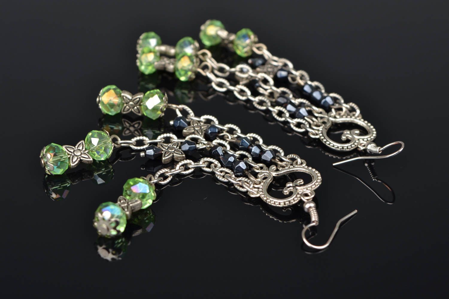 Metal earrings with glass beads photo 1