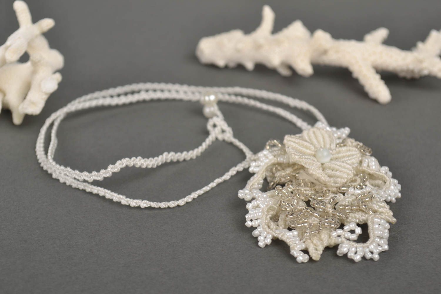 Handmade stylish jewelry unusual pendant made of beads textile pendant photo 1