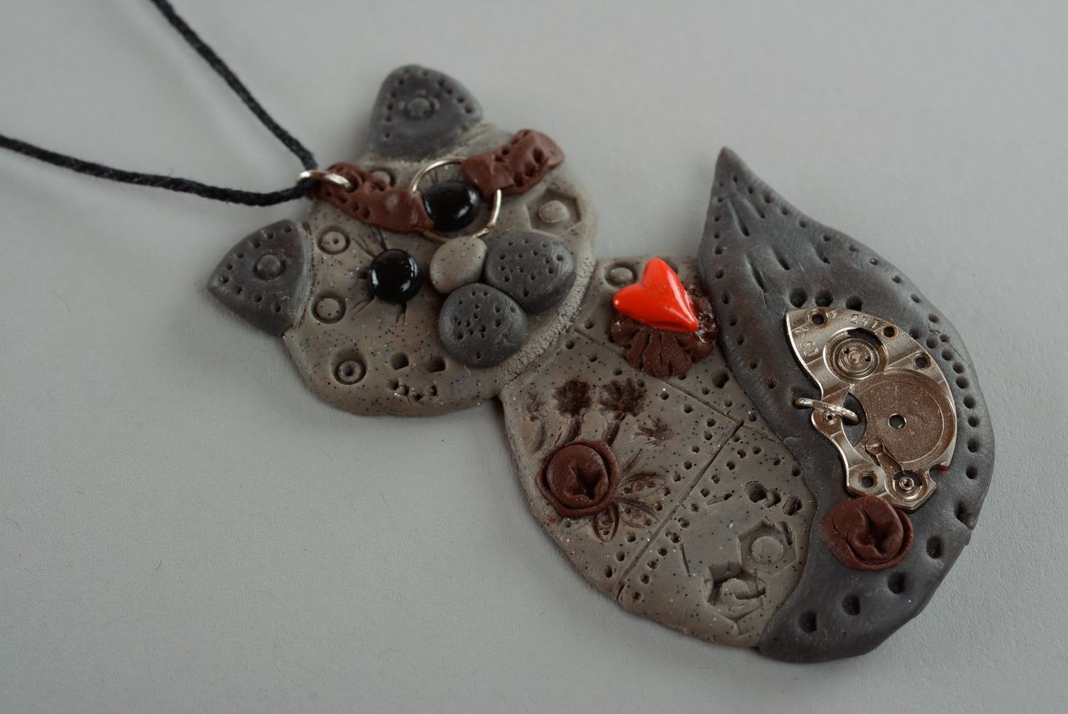 Pendant made of polymer clay Kitty photo 5