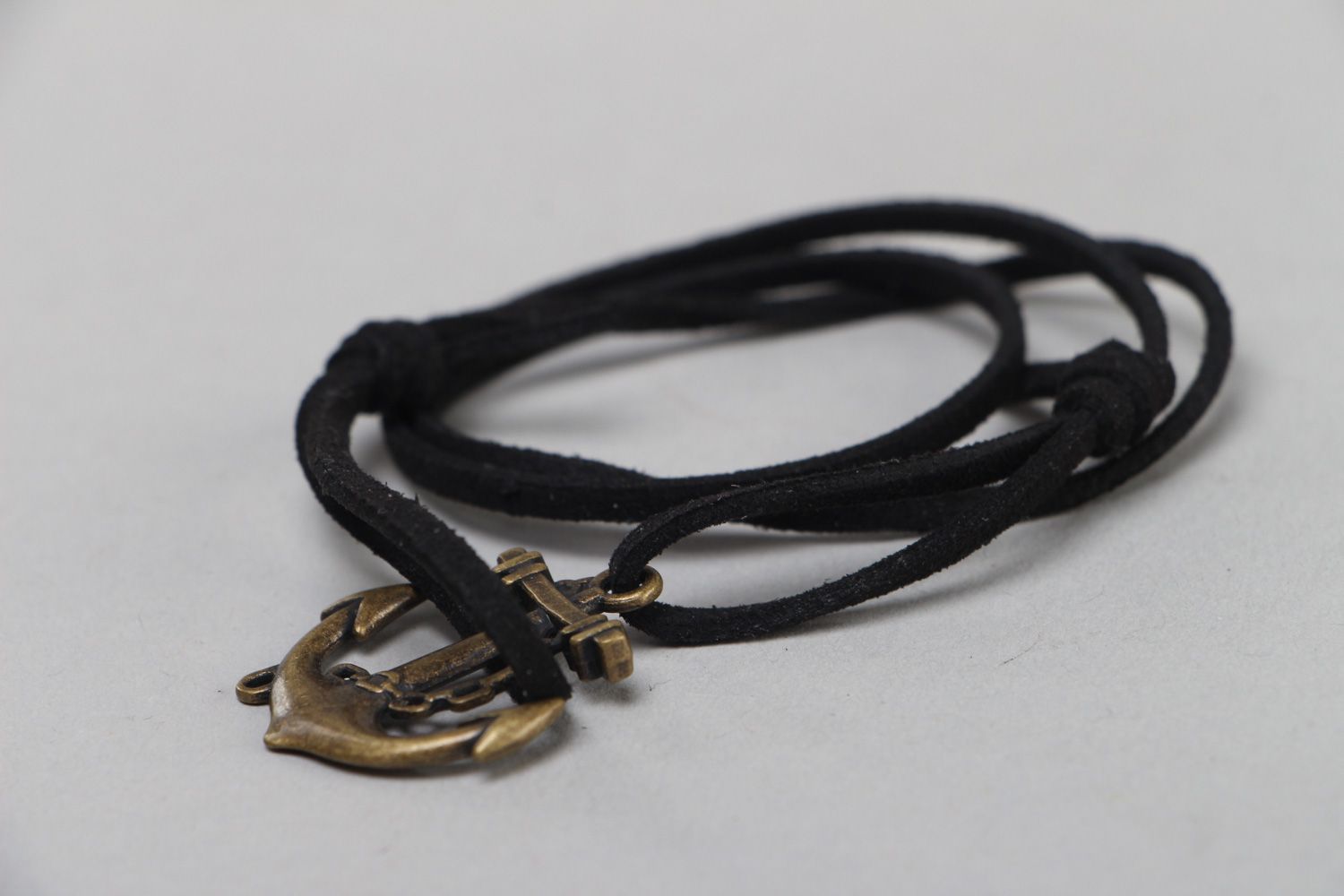 Handmade multi wrap wrist suede cord bracelet with metal anchor charm  photo 1