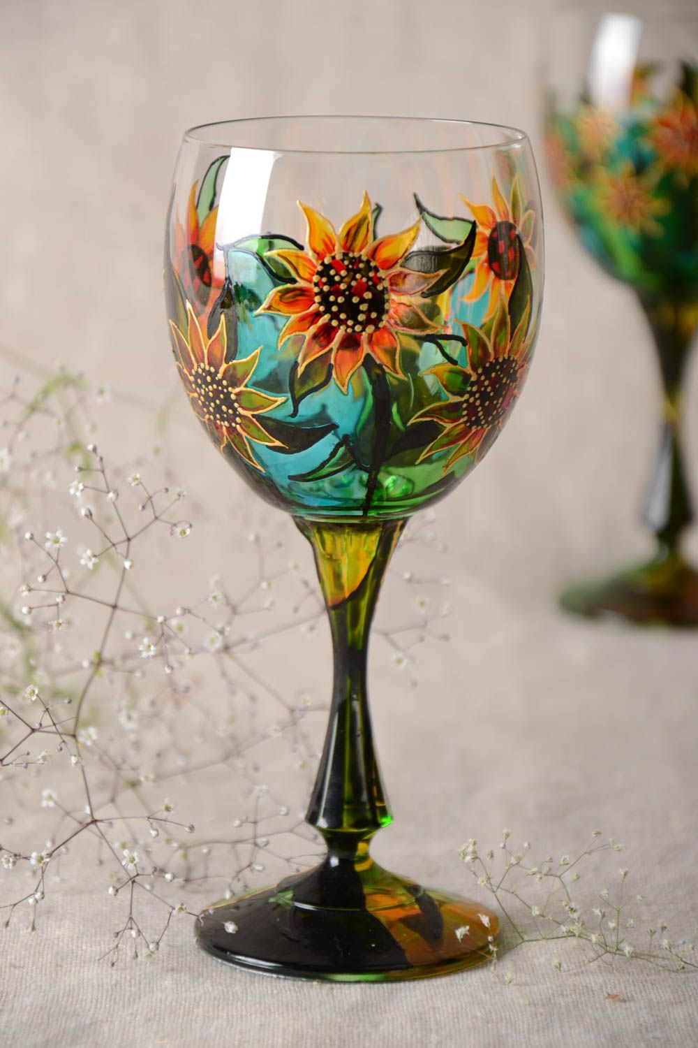 Beau verre à vin avec jolie peinture vitrail fait main 30 cl vaisselle photo 1