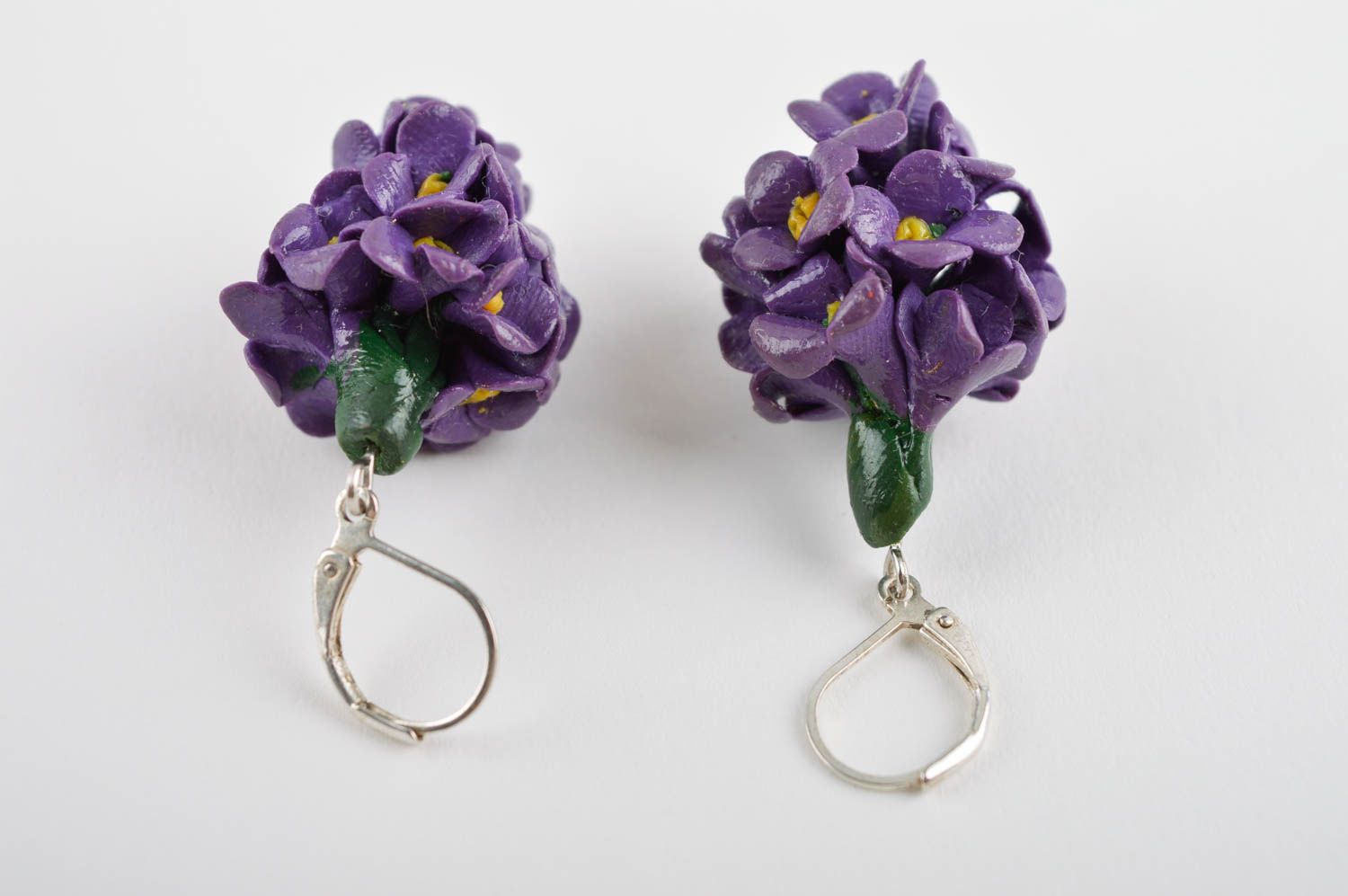 Handmade violettes Schmuck Set aus Polymer Ton Damen Ohrringe Schmuck Anhänger foto 5