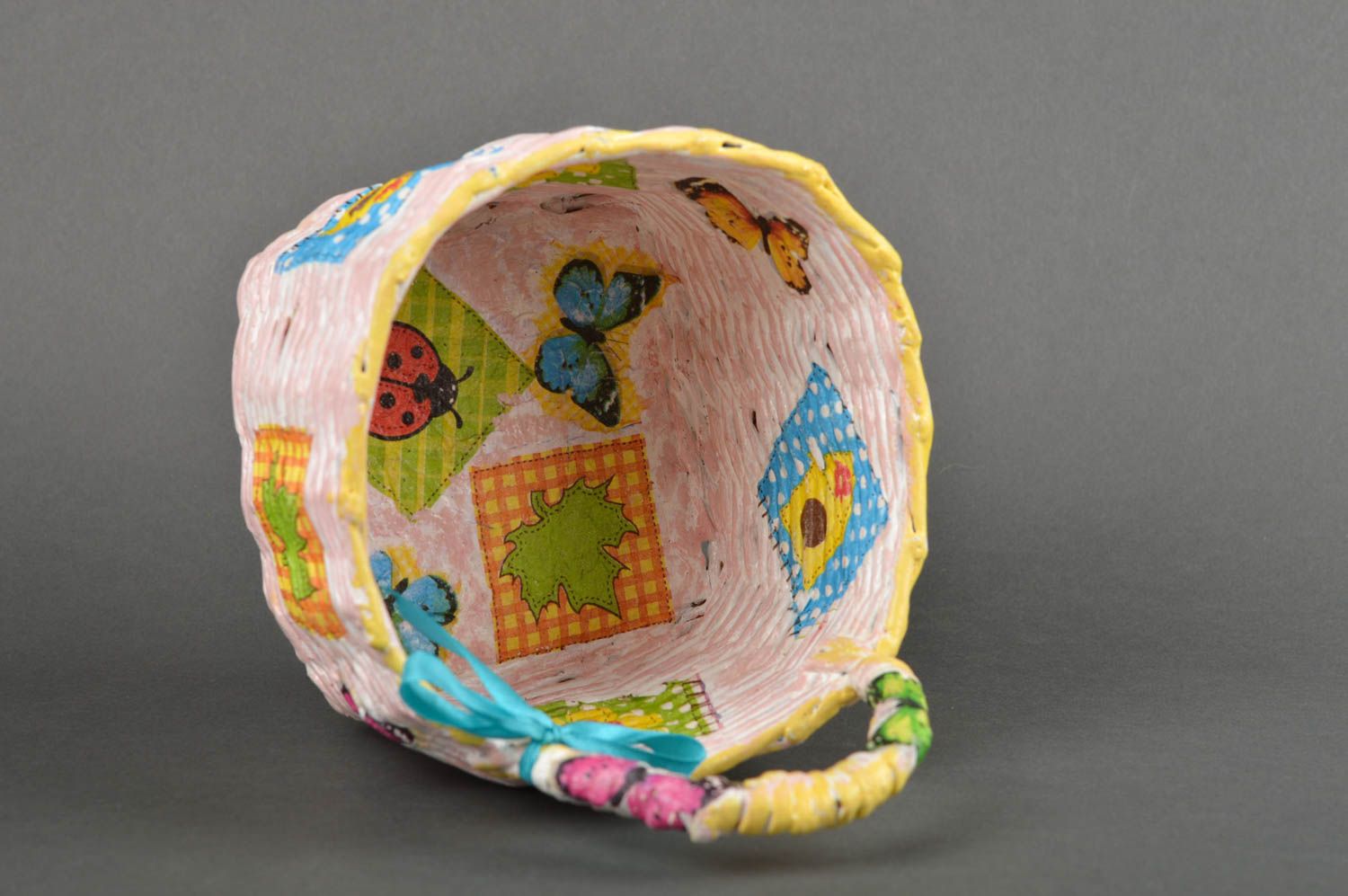 Beautiful handmade paper basket woven basket newspaper craft home goods photo 5