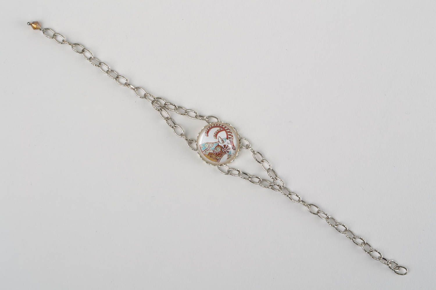 Handmade designer zodiac metal chain bracelet with glass insert Capricorn photo 3