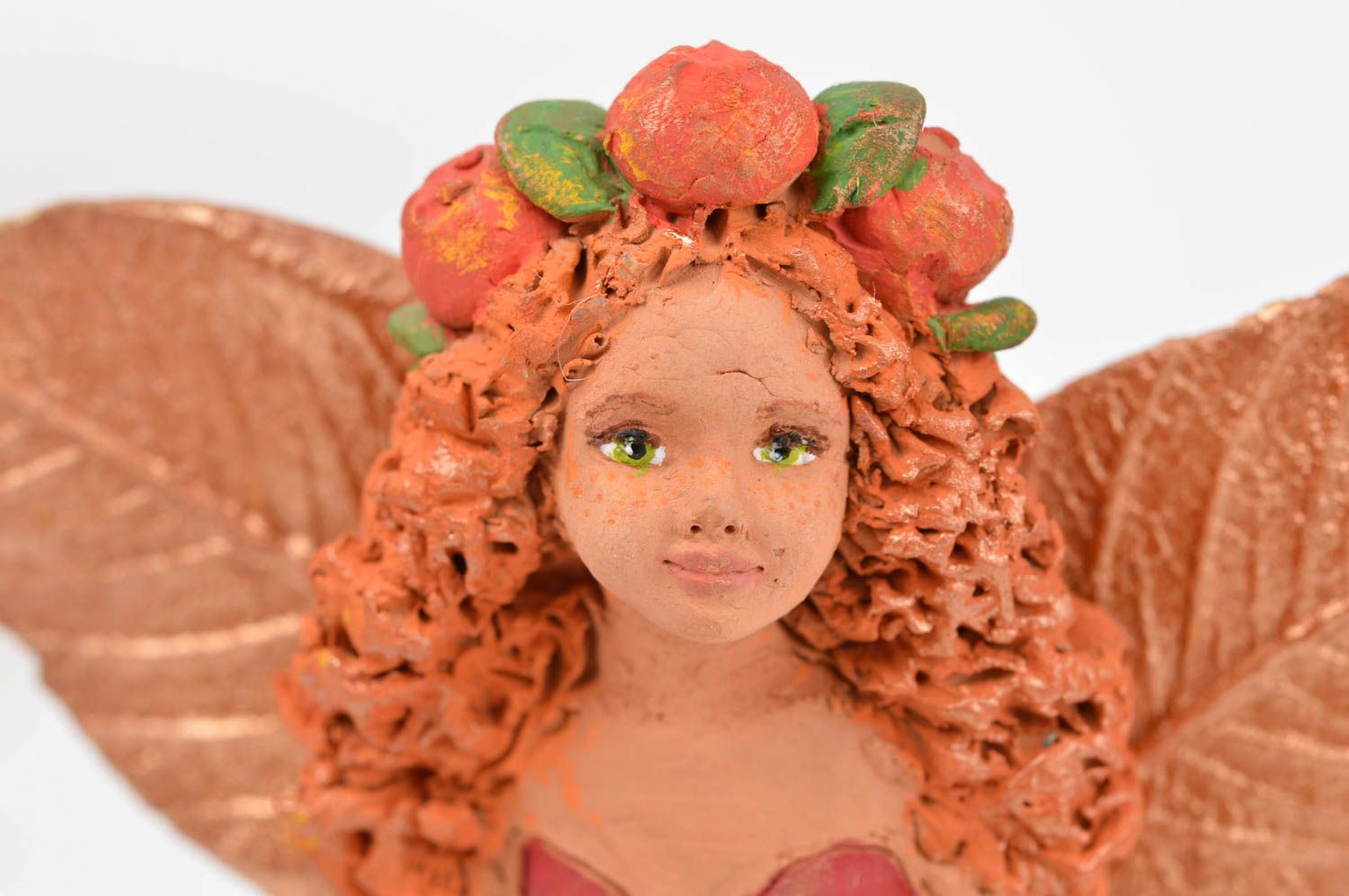 Figurine fée faite main Décoration de pot de fleur argile fille rousse Idée déco photo 4