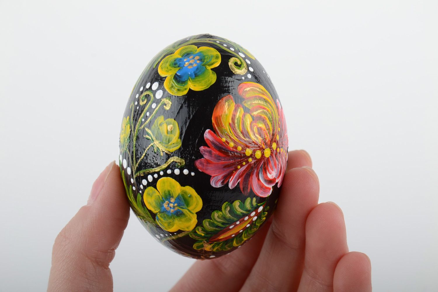Handmade wooden Easter egg pysanka decorated with Petrikivka painting  photo 5