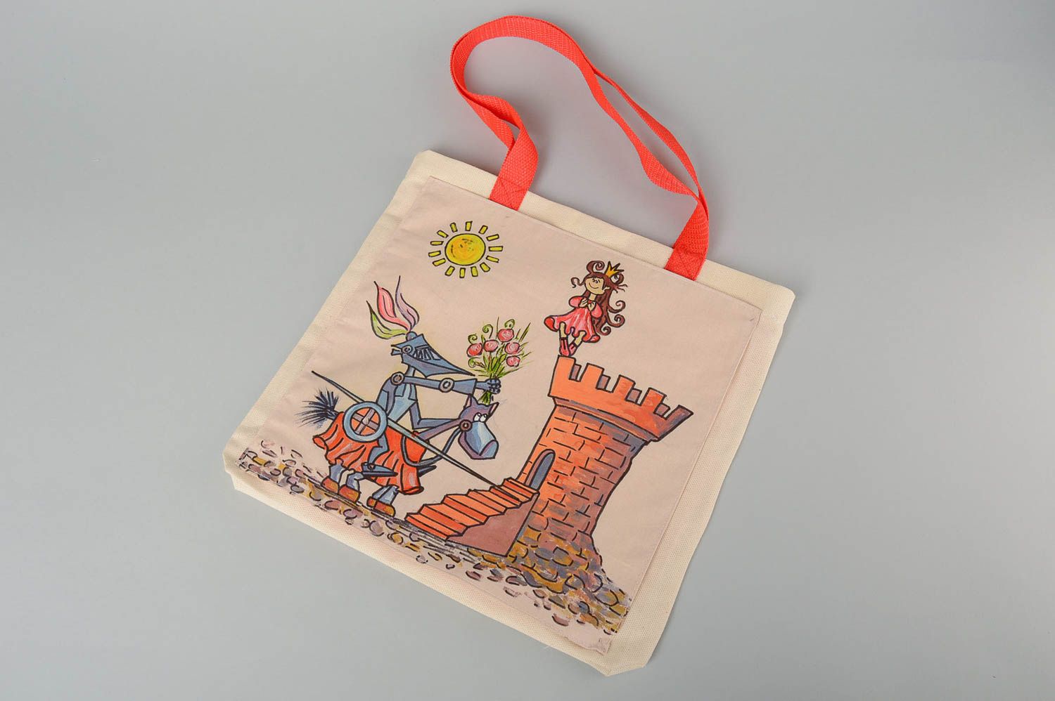 Сумка ручной работы сумка с рисунком рыцаря и башни расписная женская сумка фото 2
