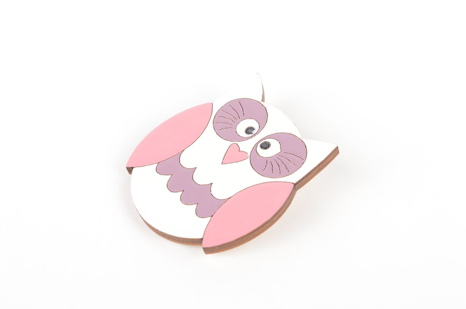 Handmade brooch made of wood cute owl brooch stylish winter jewelry gift photo 3