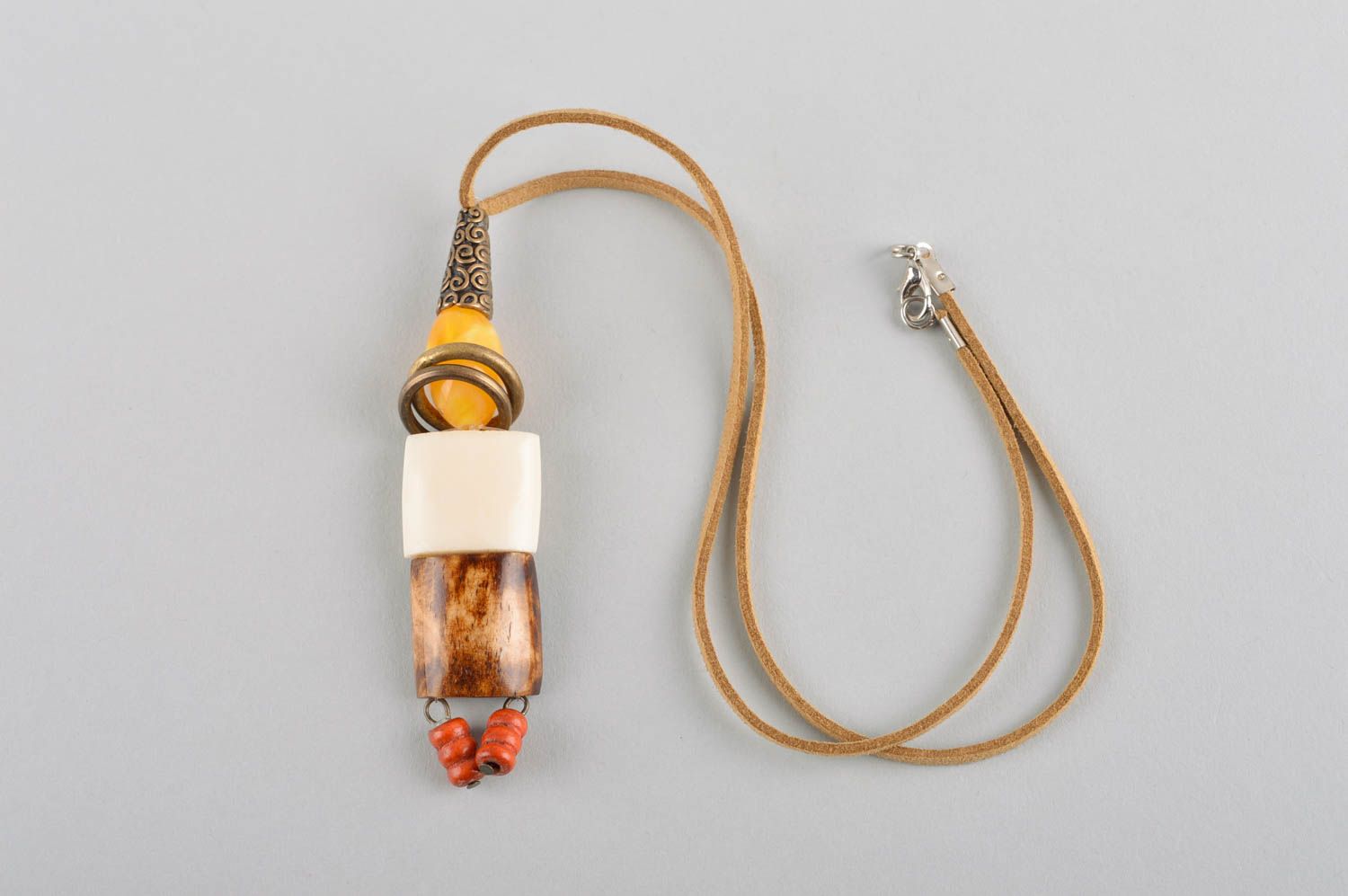 Unusual jewelry wooden pendant handmade women cord pendant fashion accessories photo 5