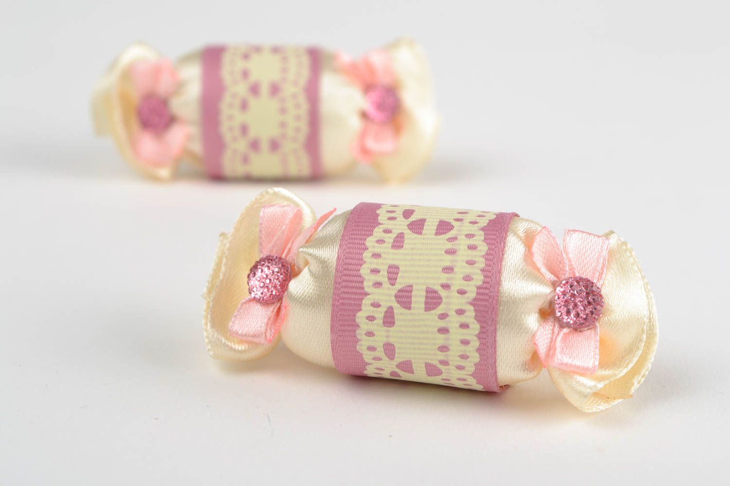 Set of small handmade designer children's hair ties 2 pieces beautiful pink photo 1