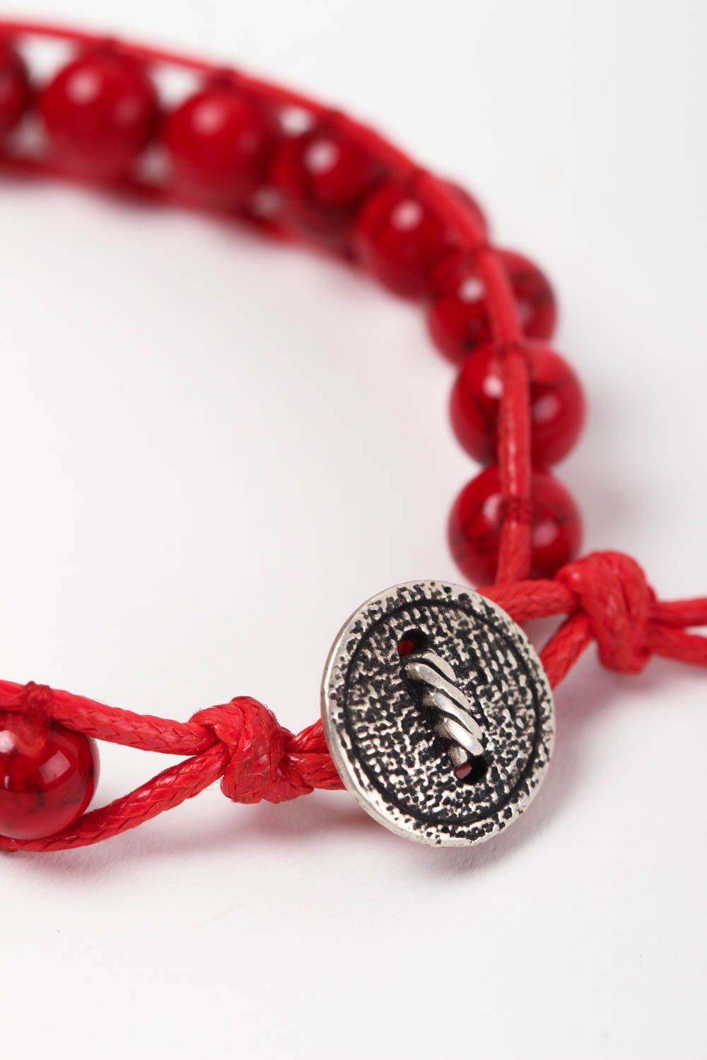 Bracelet en corail et cordon Bijou fait main rouge original Cadeau pour femme photo 4