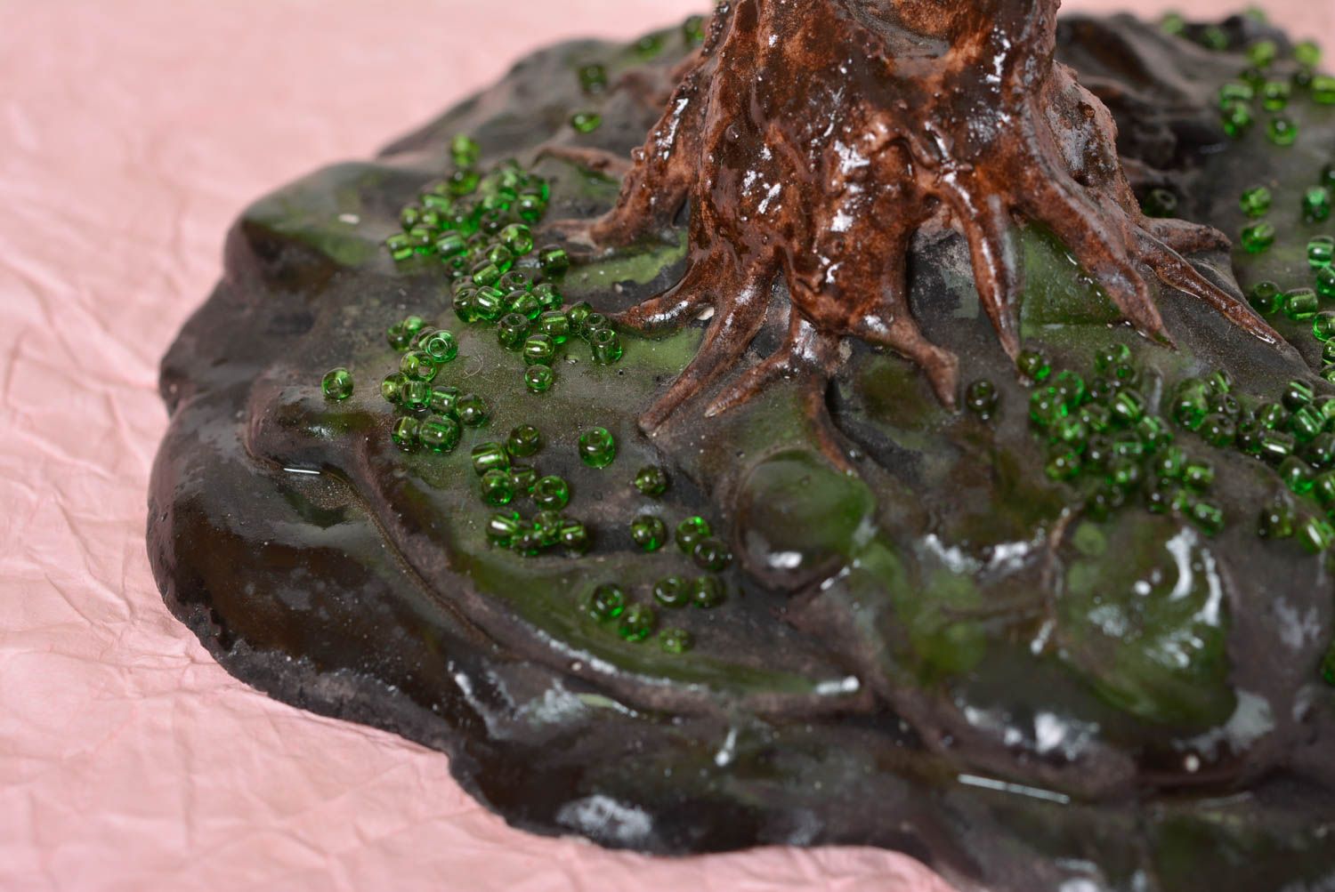 Дерево из бисера handmade дерево бонсай из бисера бонсай из бисера зеленый фото 4