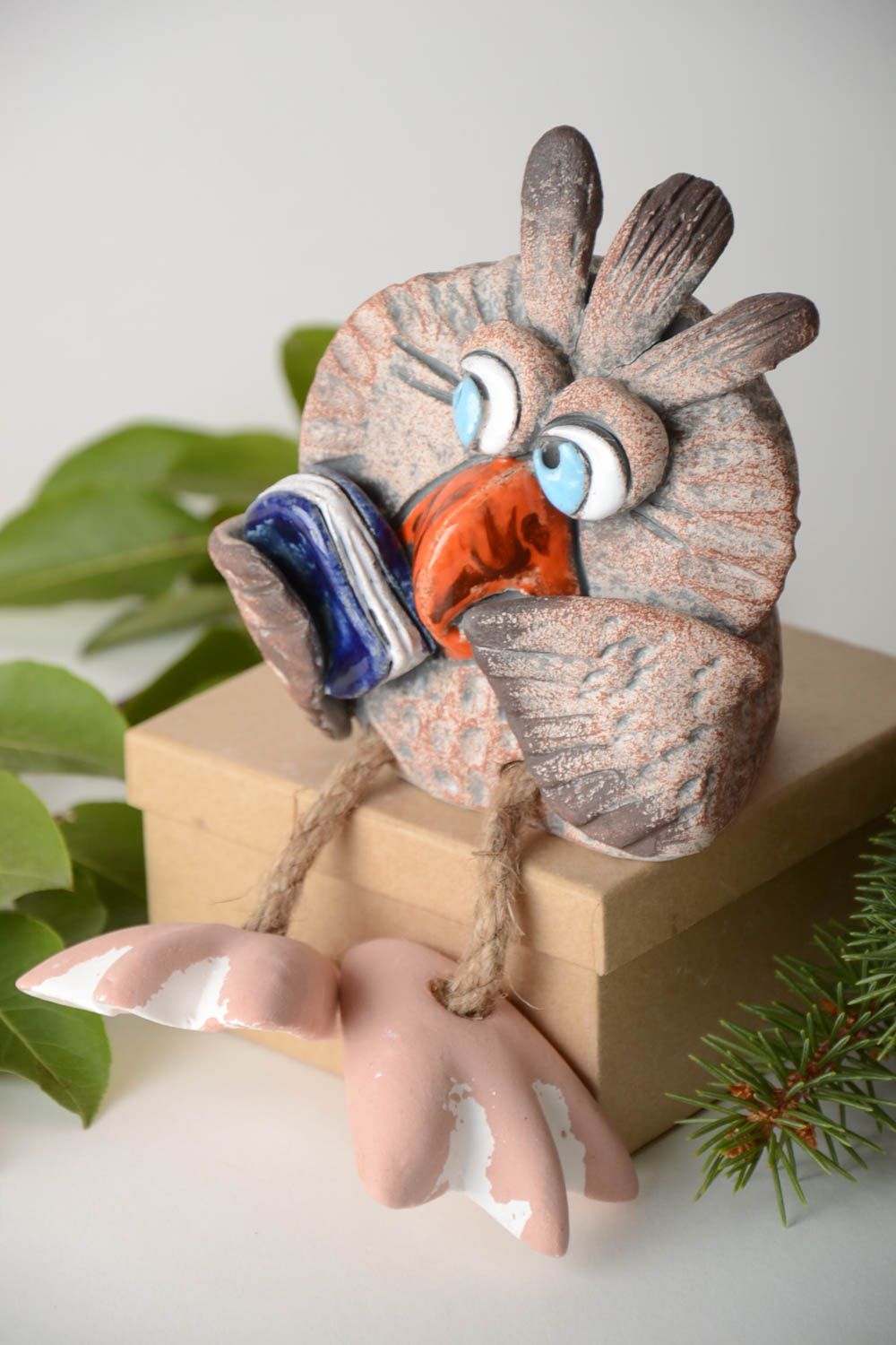 Unusual ceramic moneybox handmade souvenir for kids stylish bird moneybox photo 1