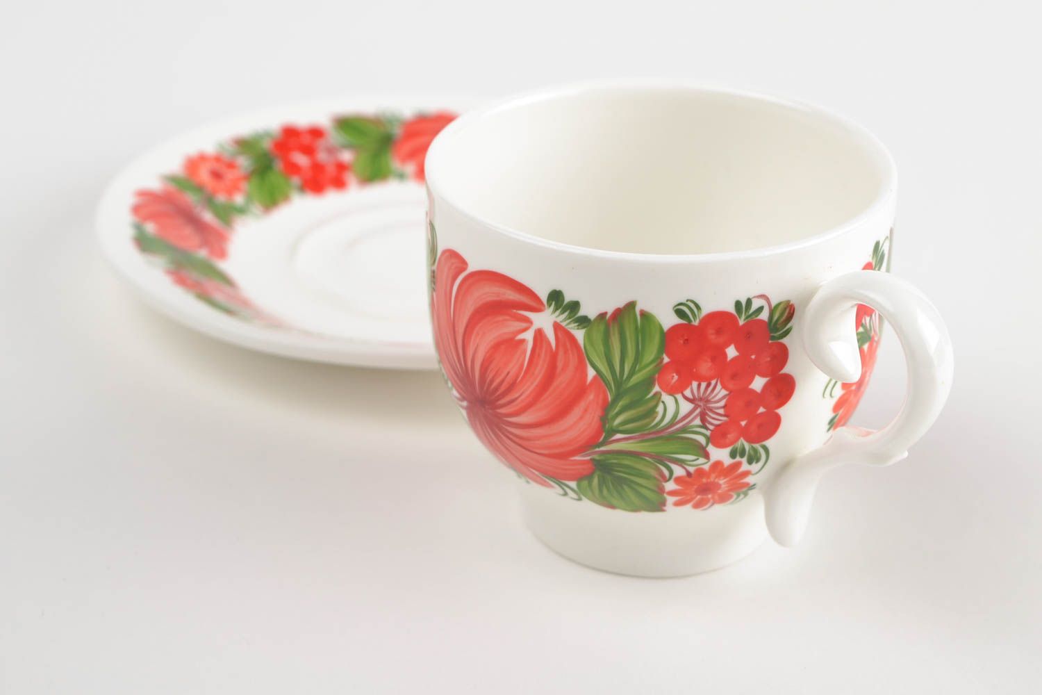 8 oz porcelain teacup with Russian style floral bright pattern photo 3