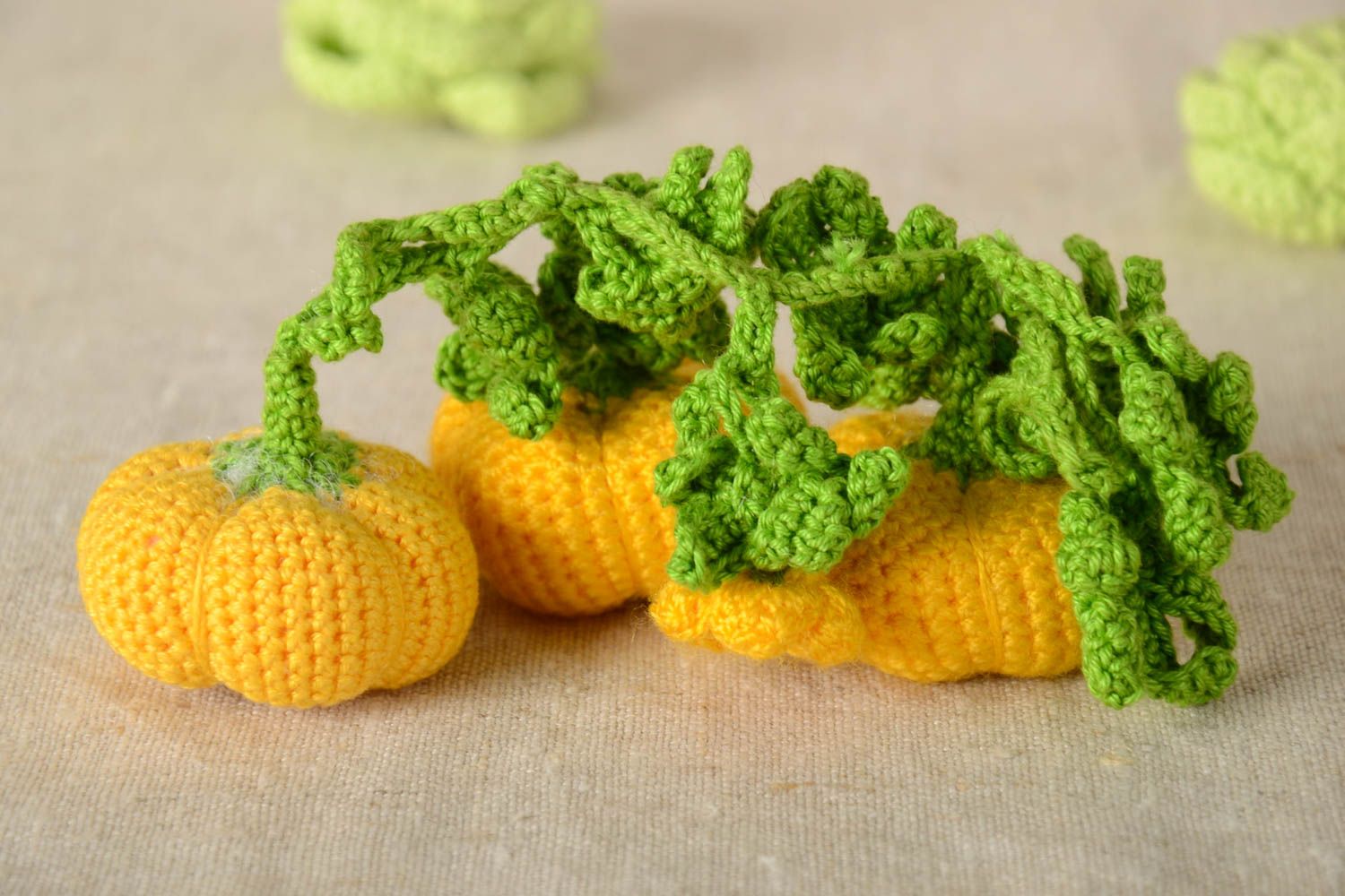 Handmade designer crocheted soft toys textile pumpkin figurines interior ideas photo 1
