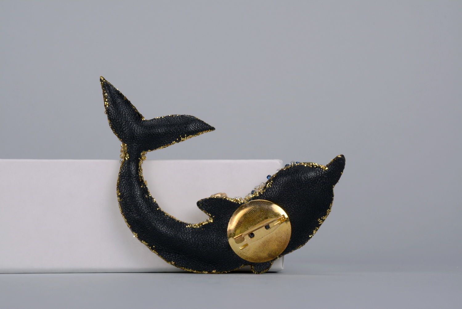 Brooch made ​​of natural leather Dolphin photo 2
