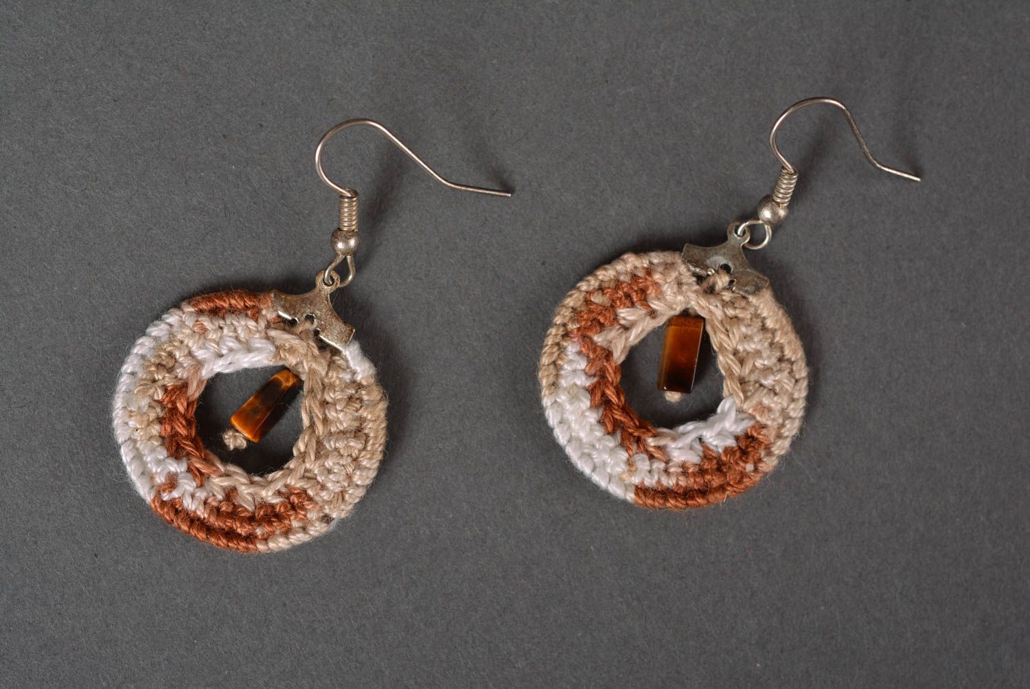 Handmade thread woven earrings long earrings with charms crochet accessory  photo 4