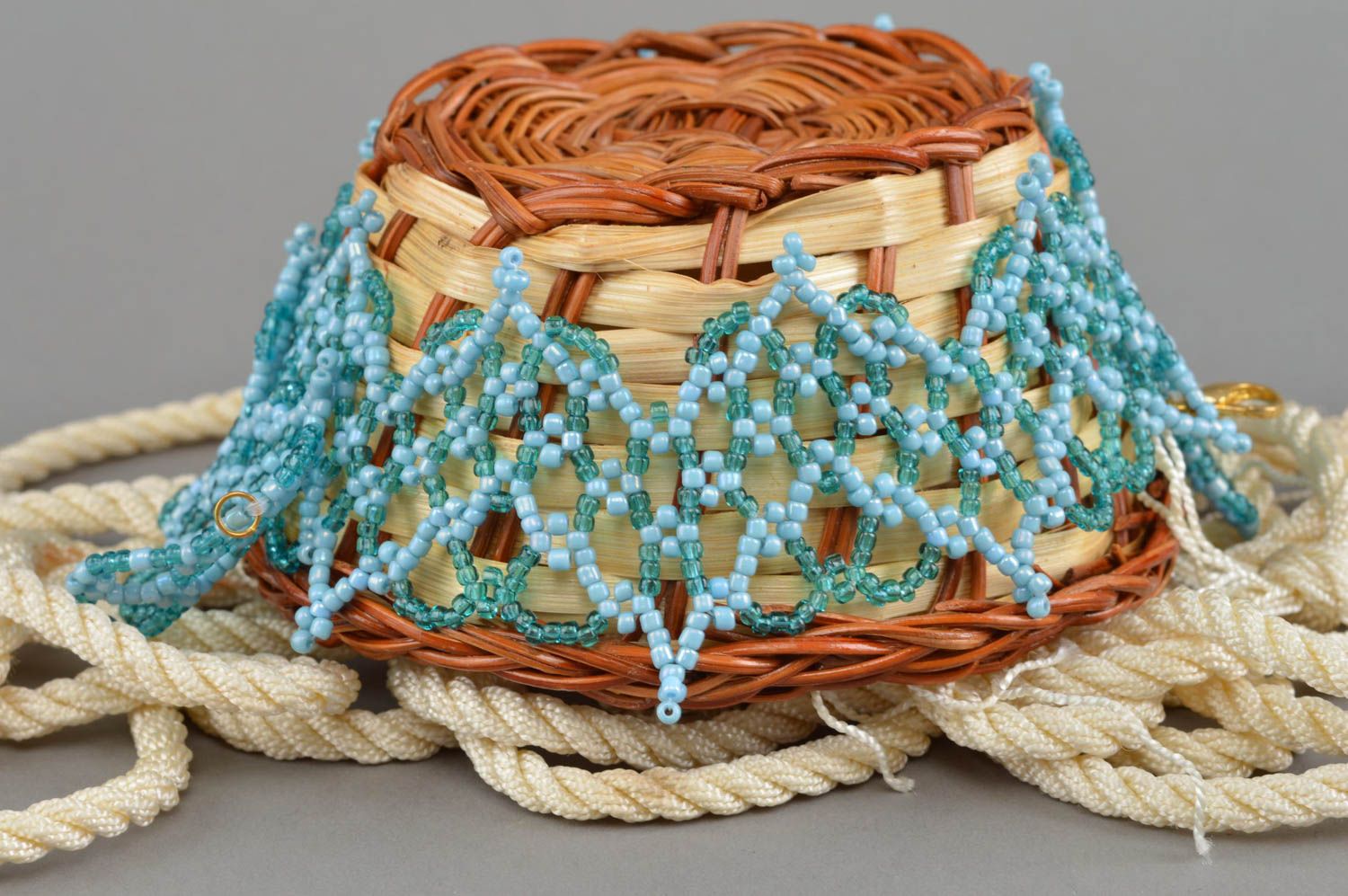 Glasperlen Halskette in Blau Designer Collier handmade zart elegant stilvoll foto 1