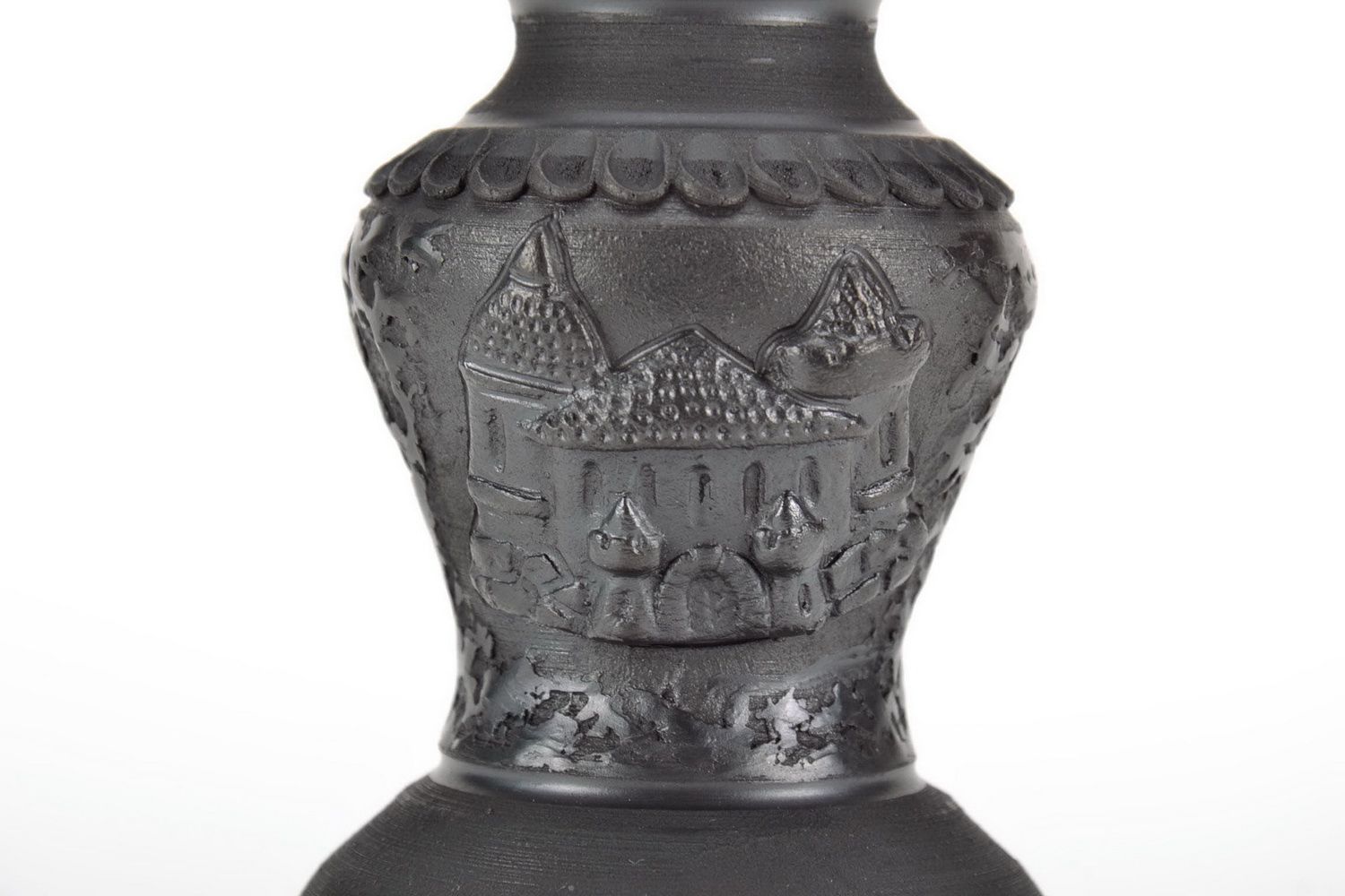 Deko Kerzenhalter aus schwarz geräucherter Keramik foto 2