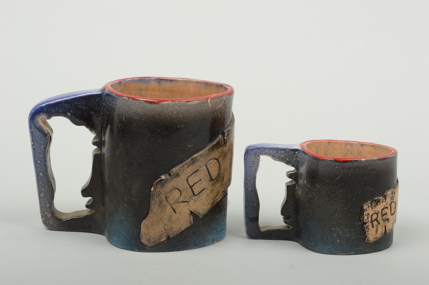 Tasses à thé faites main Mugs design en argile 2 pièces Cadeau original photo 2