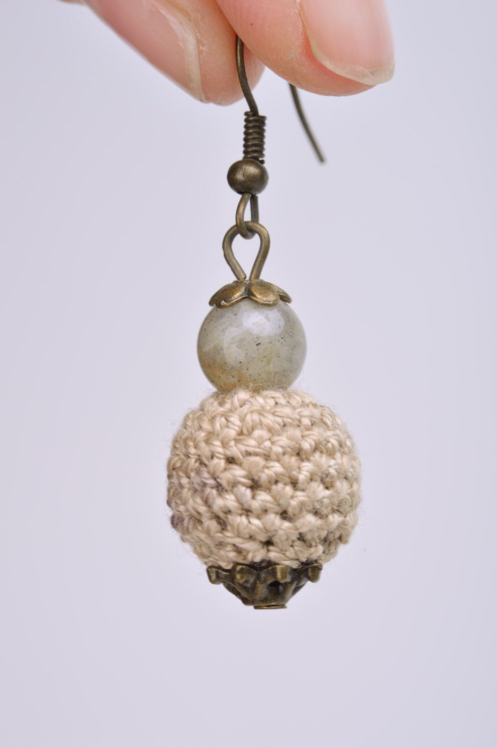 Handmade long earrings with threads made of sling beads Coffee mood photo 3