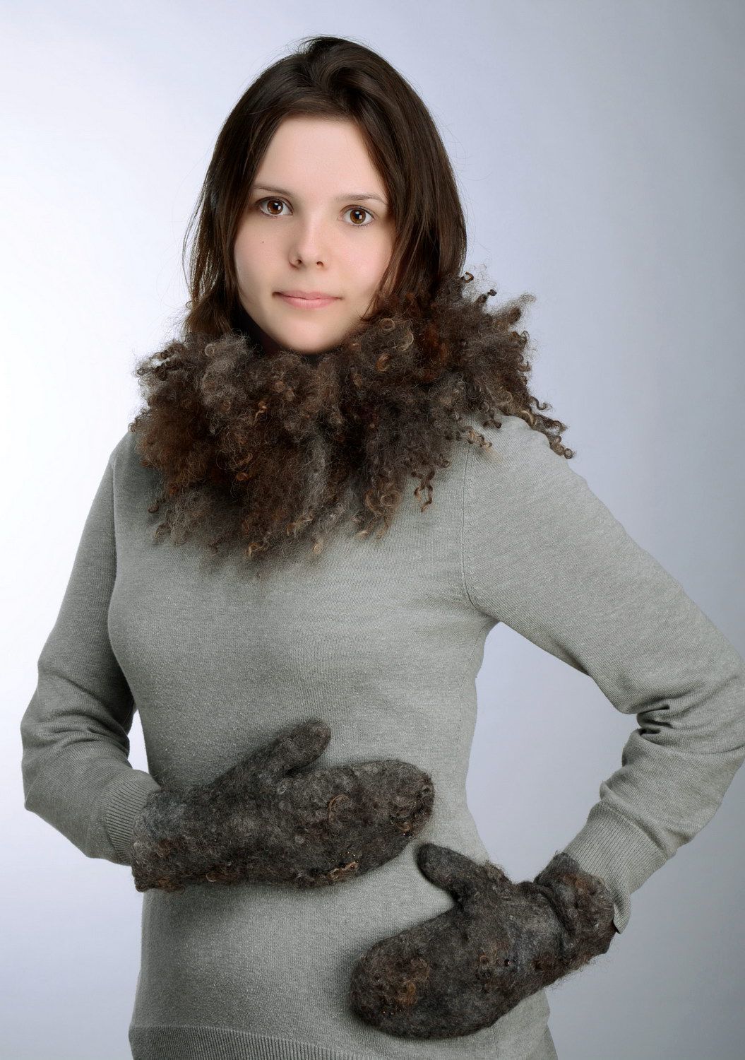 Collar for coat and mittens made of eco-fur photo 3
