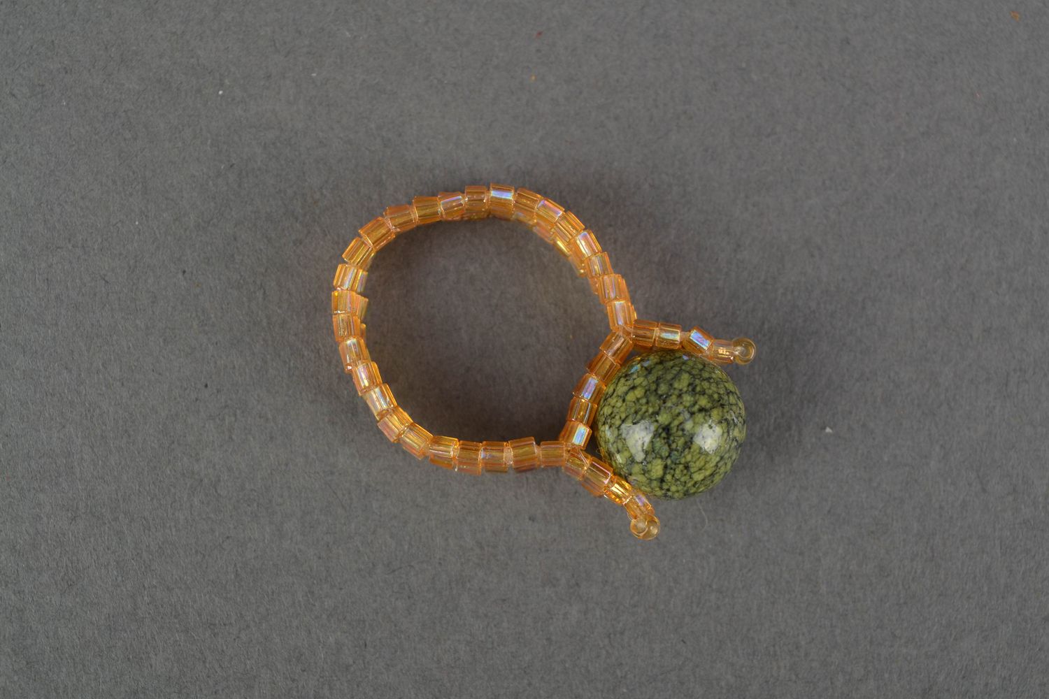 Unusual beaded ring with natural stone photo 4
