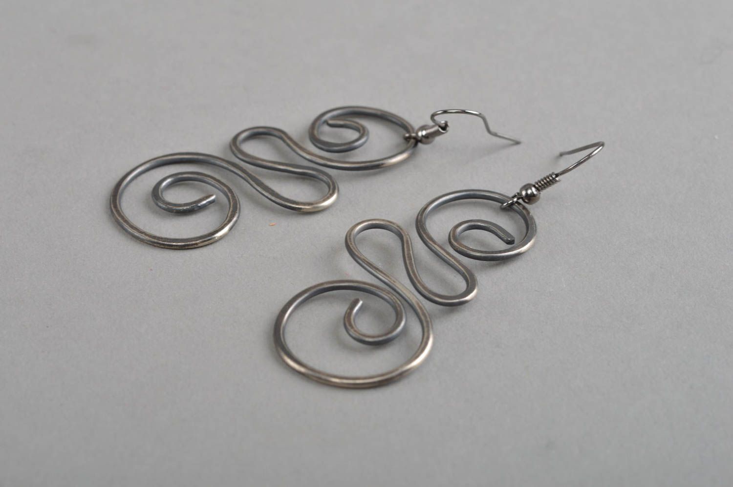 Stylish handmade metal earrings forged cupronickel earrings designer jewelry photo 2